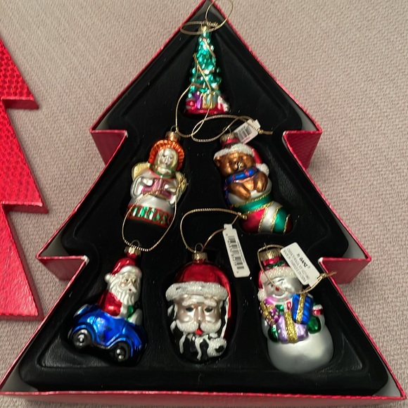 Rare Vintage GANZ Blown Glass Christmas Ornaments Set of 6 in Red Tree Gift Box - Picture 3 of 15